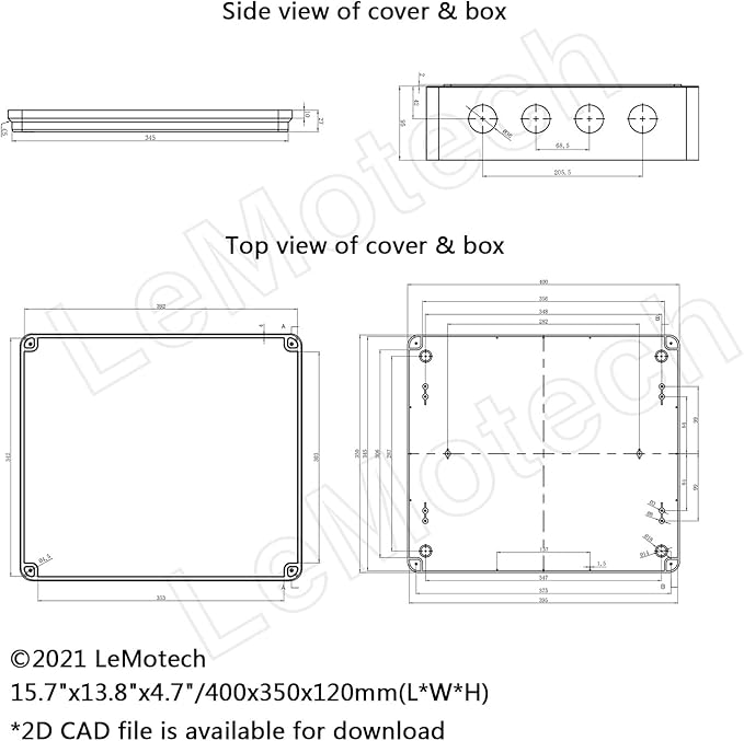 LeMotech ABS Plastic Dustproof Waterproof IP65 Junction Box Universal Electrical Project Enclosure White 15.7 x 13.8 x 4.7 inch (400 x 350 x 120 mm) - Image 6