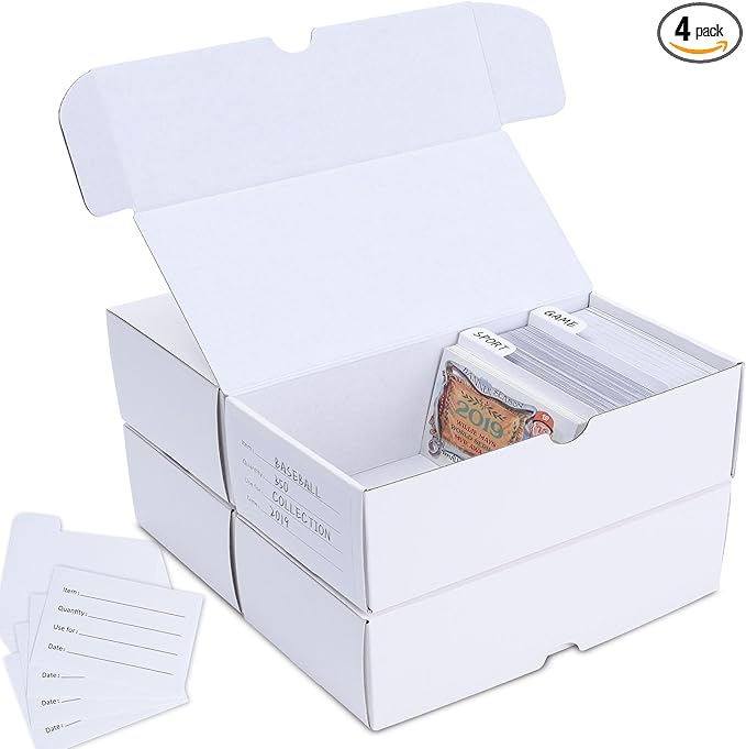 Trading-Card Storage Box, 4-Pack • 400 Count Corrugated Cardboard Storage Box with dividers & labels for TCG/Magic/Mtg Storage and Collection, Horizontal by Leyzan