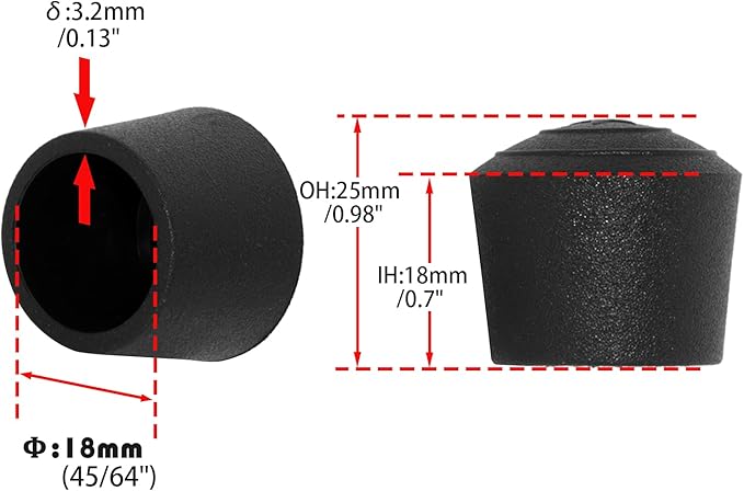 Flyshop 23/32", 18 mm, Patio Round Chair Leg Caps, Furniture Table Feet Covers Floor Protectors, Non-Marking Frosted Synthetic Rubber Legs Tips, 8 Pack, Black - Image 2