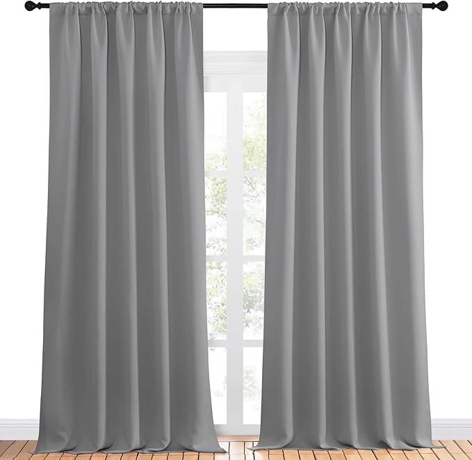 NICETOWN Living Room Curtains for Window - Energy Efficient & Noise Reducing Thermal Insulated Rod Pocket Blackout Drapes/Draperies for Living Room (Silver Grey, 2 Panels, W52 inches x L95 inches) - Image 2