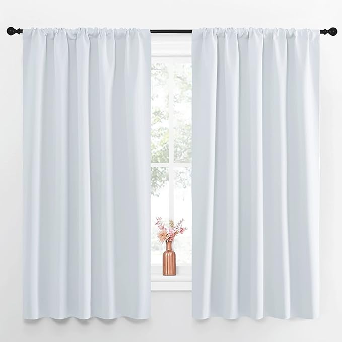NICETOWN Greyish White Bedroom Curtain Panels - Multi-Function Noise Reducing Performance Window Treatment Thermal Insulated Room Darkening Drapes for Nursery (2 Panels, 52 by 63) - Image 2