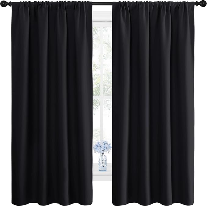 NICETOWN Black Blackout Curtain Blinds - Solid Thermal Insulated Window Treatment Blackout Drapes/Draperies for Bedroom (2 Panels, 42 inches Wide by 63 inches Long, Black) by NICETOWN