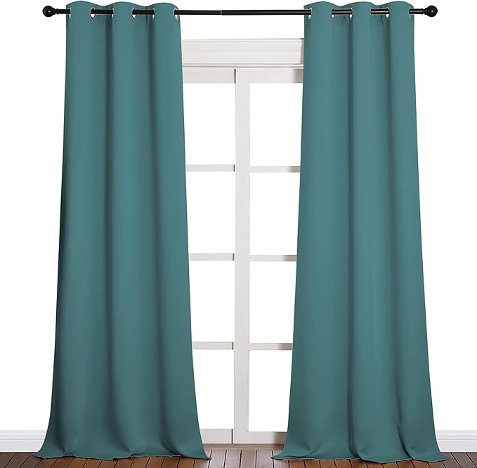 NICETOWN Patio Glass Door Panels - Blackout Curtains for Bedroom/Living Room, Privacy Panel Drapes for Dining Room and Guest Room (Sea Teal, 42 inches Wide x 90 inches Long, 1 Pair) - Image 2