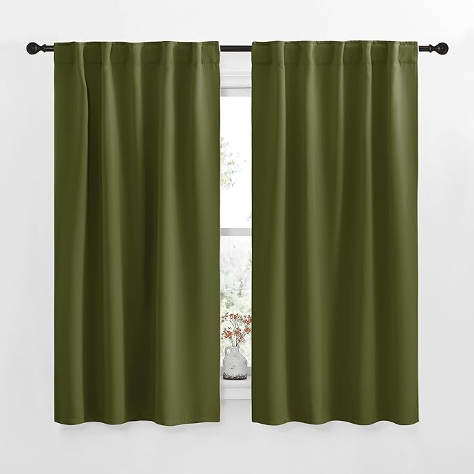 NICETOWN Blackout Window Curtains for Camper - (Olive Green Color) 34x48 Inch, 2 Panels Set, Thermal Insulated Room Darkening Blackout Drapes/Draperies with Rod Pocket & Back Tab for Loft by NICETOWN