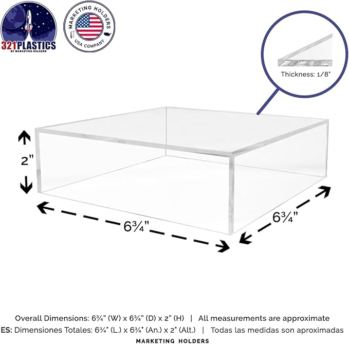 2 Pack Clear Acrylic Display Box with One Open Side No Lid 6.75" x 6.75 x 2 Versatile Plexiglass Merchandise Storage Bin or Retail Product Riser by Marketing Holders - Image 6