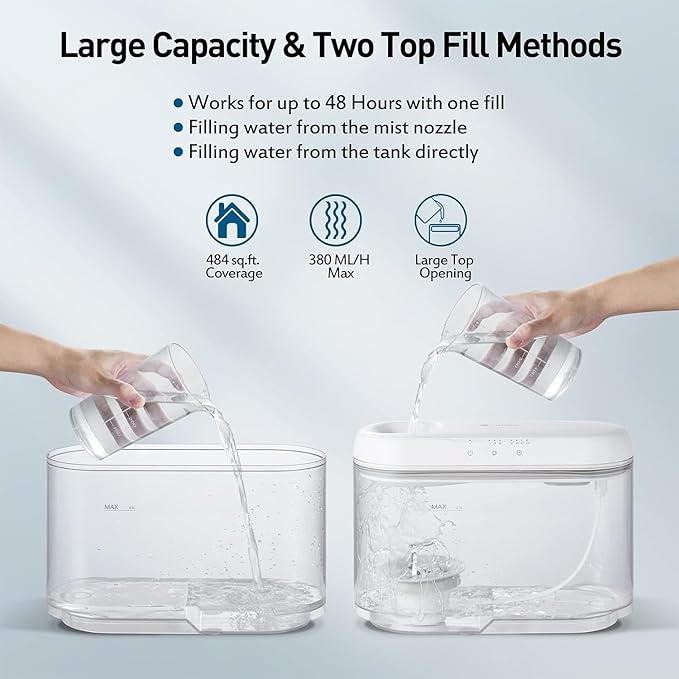 Top Fill Humidifiers for Bedroom Large Room, Super Easy Clean Humidifier with Only 3 Washable Parts to Clean, 1.3Gal 4.5L Ultrasonic Cool Mist Humidifier, Filter-free, 25dB Ultra-quiet for Baby - Image 5
