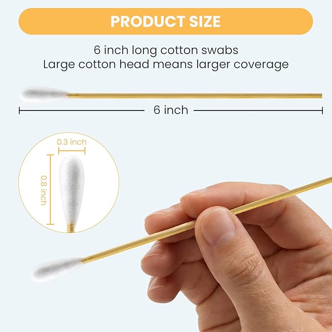 200PCS Large Cotton Swabs in Storage Box - 6 Inches Long Cotton Swab with Bamboo Handle - Soft, Lint Free, Highly Absorbent Single Tipped Applicators for Dog Care, Makeup & Home Cleaning - Image 2