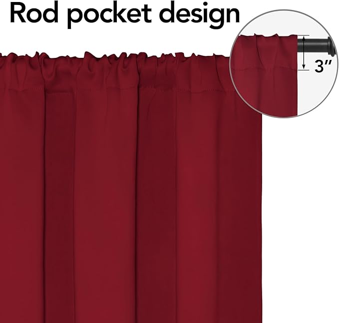 Easy-Going Rod Pocket Blackout Curtains for Bedroom, Room Darkening Window Curtains for Living Room, Thermal Insulated Noise Reduction Solid Window Drapes, 2 Panels(42x36 in, Christmas Red) - Image 2