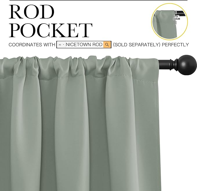 NICETOWN 2 Panels Blackout Curtains, Rod Pocket Thermal Insulated Drapess for Bedroom, Privacy Protection Easy-Care Heavy Duty Curtains for Living Room/Dining Room, W70 x L95 inches, Greyish Green - Image 2