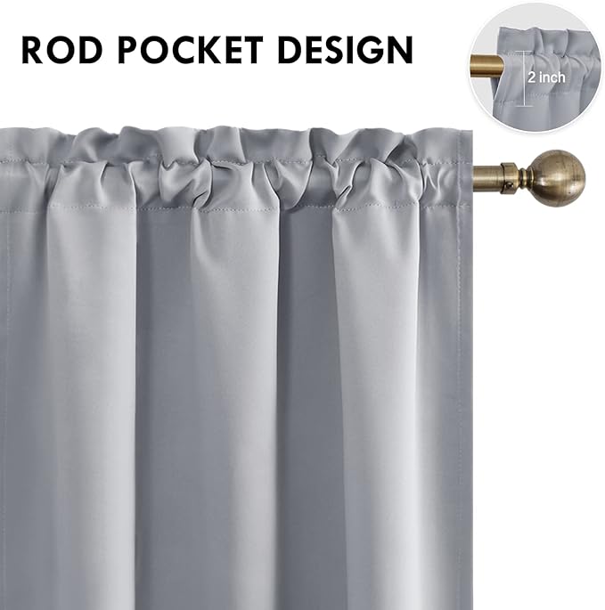 DWCN Blackout Curtains Room Darkening Thermal Insulated Bedroom Curtains Window Curtain Panels, 38 x 84 inches Long, Set of 2 Silver Grey Rod Pocket Drapes - Image 4