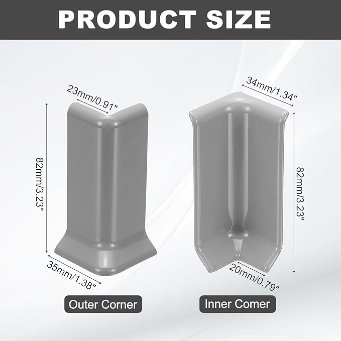 uxcell Self Adhesive Baseboard Corner Blocks, 3.23 Inch Wall Edge Corner Protector 3 Inside + 3 Outside Corners-Connector for Wall Floor Furniture Edge(Gray) - Image 2