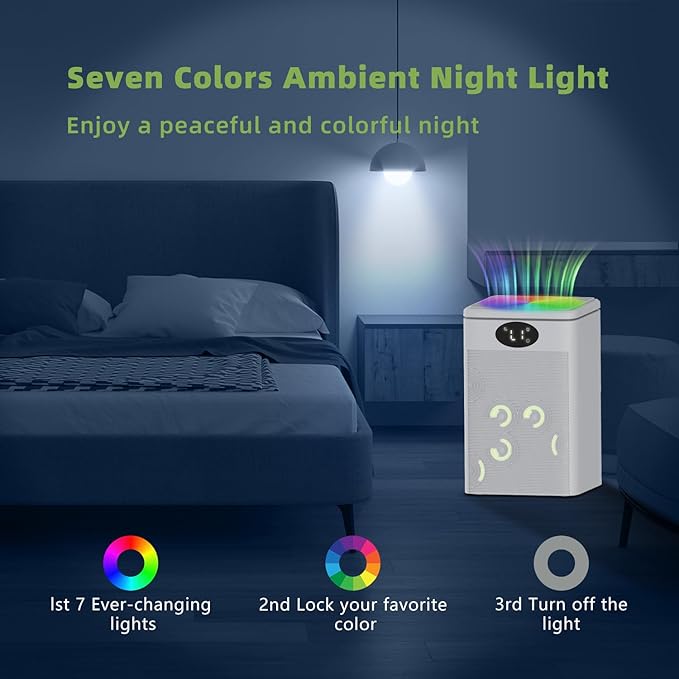 MTOX® Dehumidifier, 75oz Small Quiet Dehumidifiers for Home Bathroom Bedroom Basement RV,Sleep Mode, Auto Shut Off, 7 Colors LED Light, Green and white - Image 7