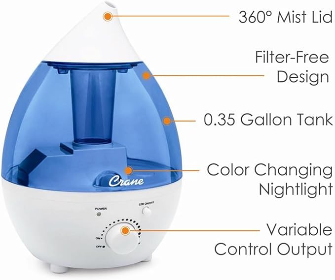 Crane Personal 1.3 Liter Ultrasonic Cool Mist Humidifier for Kids Bedroom, Small Humidifiers For Bedroom, Adjustable Mist, Filter-Free, Auto Shut-Off, Small Humidifier For Plant - Image 2