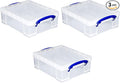 Really Useful Box Stackable 8.1 Liter Plastic Storage Container Bin with Snap Lid & Built-in Clip Lock Handles for Home & Office Organization (3 Pack) by ReallyUsefulBox