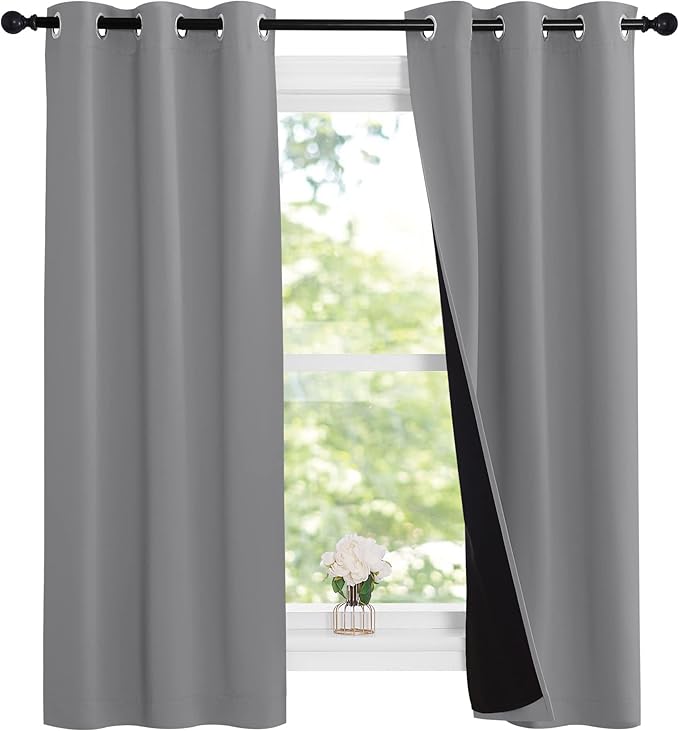 NICETOWN Noise and Lights Block Out Curtains, Thermal Insulated 100% Blackout 2-Layer Lined Drapes, Noise Cancellation Window Draperies for Dining Room (Silver Grey, 2 Panels, 37-inch W by 63-inch L) - Image 2
