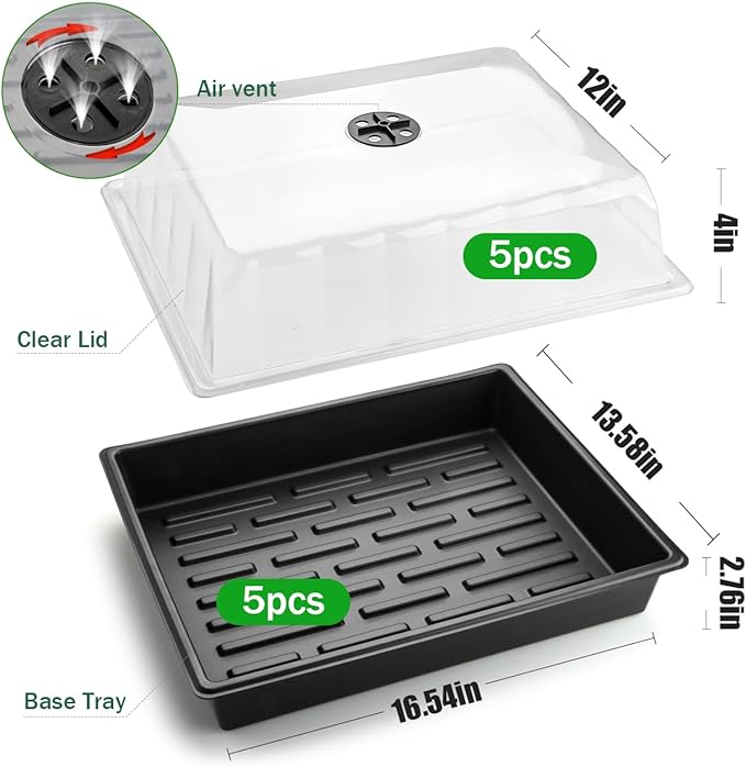 Leak-Proof Seed Starter Trays with 4" Humidity Dome & Drip Tray - 5-Pack Heavy-Duty Plastic Propagation Kit for Herbs, Microgreens, Indoor Gardening, Durable Reusable Plant Growing Trays - Image 6