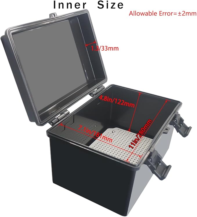 Junction Box, Hinged Black Cover IP67 Waterproof ABS Project Box with Mounting Plate Electrical Box Enclosure with Wall Bracket 11.8 x 7.9 x 6.7inch(300x200x170mm) - Image 3