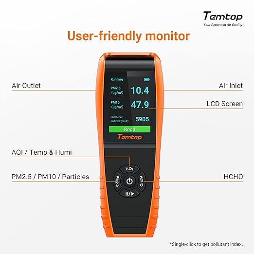 Temtop Air Quality Monitor Professional PM2.5 PM10 Particle Counter, Formaldehyde, Temperature, Humidity, AQI Tester for Indoor/Outdoor Air Pollution Detection w/Data Export - Image 6