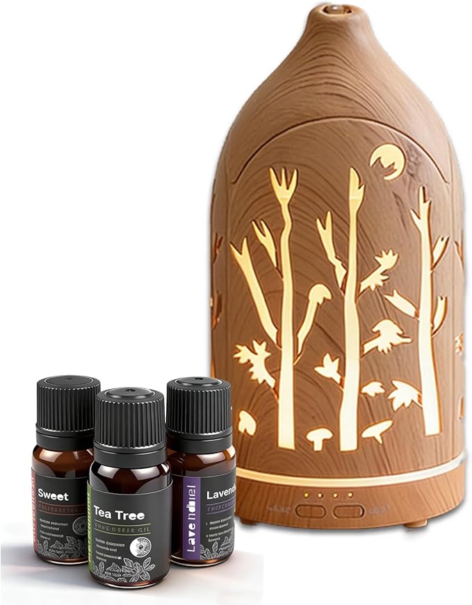 3 Essential Oil Diffuser Set,7.1''x3.5'' Aromatherapy Diffusers,Desk Humidifiers for Office,Small 200ml Humidifier with 7 LED Colors Night Lights,Waterless Auto-Off for Home Decor Gift (Tree) by Unknown