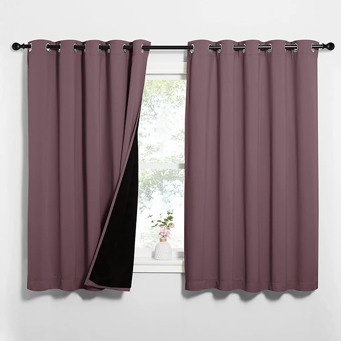 NICETOWN Dry Rose 100% Blackout Lined Curtains, 2 Thick Layers Completely Blackout Window Treatment Thermal Insulated Drapes for Kitchen/Bedroom (1 Pair, 62 inches Width x 63 inches Length Each Panel) by NICETOWN