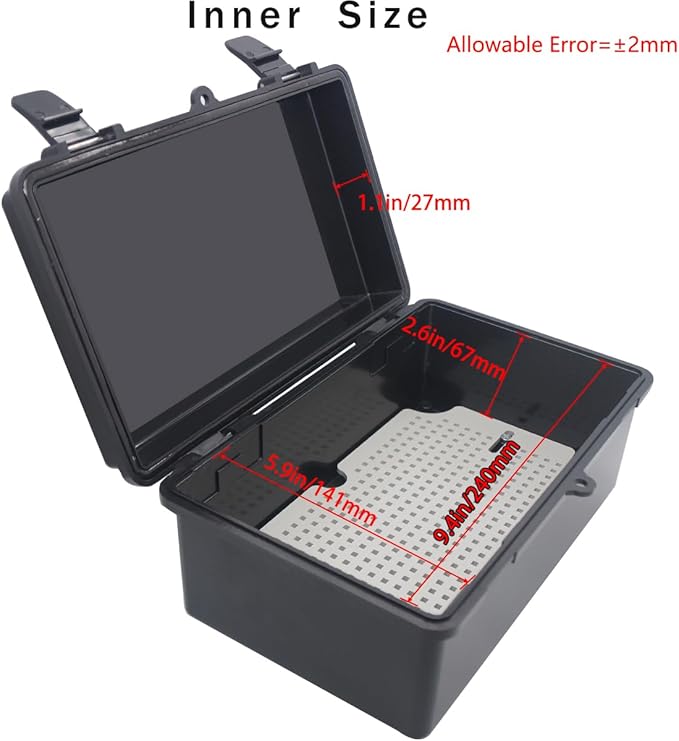 Junction Box, Hinged Black Cover IP67 Waterproof ABS Project Box with Mounting Plate Electrical Box Enclosure with Wall Bracket 10.2 x 6.3 x 4.3inch(260x160x110mm) - Image 3