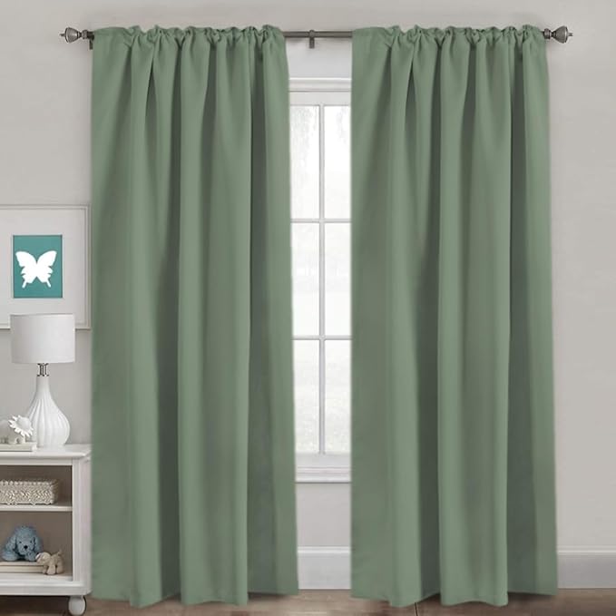H.VERSAILTEX Blackout Curtains Thermal Insulated Window Treatment Panels Room Darkening Blackout Drapes for Living Room Back Tab/Rod Pocket Bedroom Draperies (2 Panels, Green Bay, 52 x 84 Inch) - Image 2
