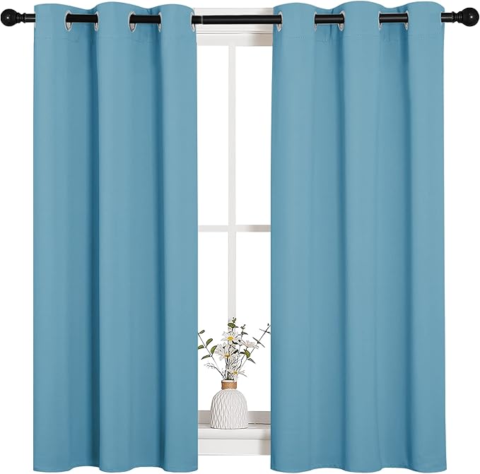 NICETOWN Thermal Insulated Curtains Blackout Draperies, Window Treatment Solid Grommet Room Darkening Drape Panels for Bedroom (Teal Blue, Set of 2, 34 by 45 inches Long) by NICETOWN