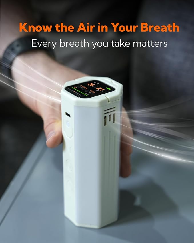Portable Air Monitor, Lumopal Air Sensor with CO/TVOC/HCHO/EX/Humidity/Temp/Pressure Detector Indoor/Outdoor, VOC Meter CO Detector Gas Alert with 8000mah Long Lasting for Home Camping (White) - Image 5
