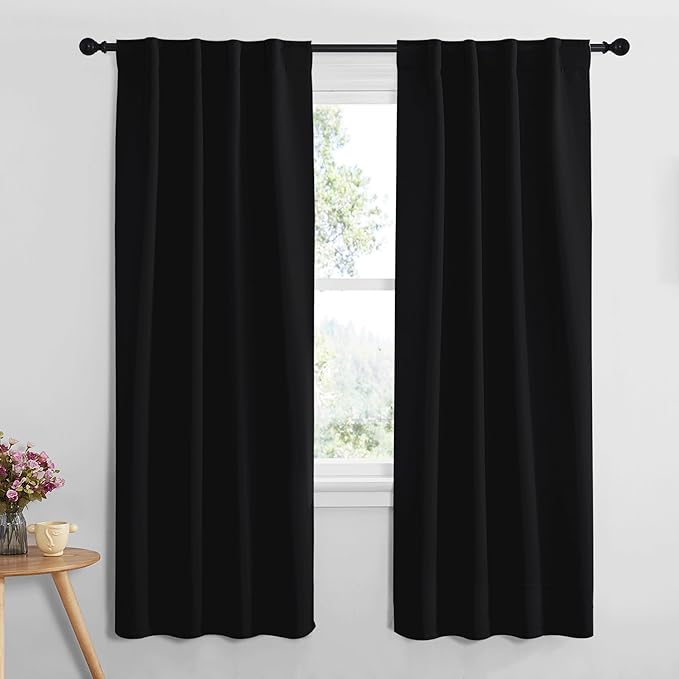 NICETOWN Halloween Black Out Curtain Panels for Bedroom - (Black Color) W34 x L72, 1 Pair, Thermal Insulated Blackout Draperies Window Treatment for Hall Room by NICETOWN