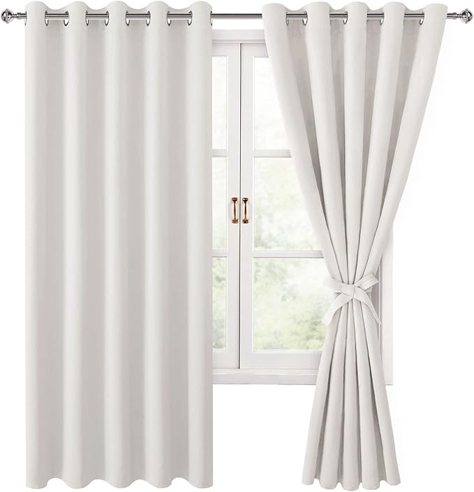 Hiasan Room Darkening Curtains for Bedroom, 60 x 72 Inches - Thermal Insulated & Light Blocking Window Drapes for Living Room/Dorm Room, Set of 2 Panels Sewn with Tiebacks, Ivory by Hiasan
