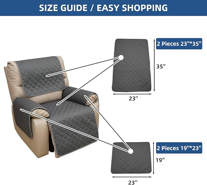 Eismodra Waterproof Recliner Chair Covers for Reclining Couch Slipcovers Seat Cushion,Anti-Slip Sofa Cover for Dogs Pets Furniture Protector Washable,Gray Set (4 Pieces) - Image 6