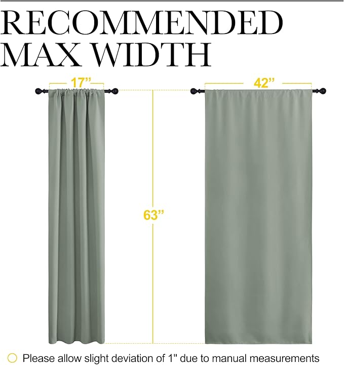 NICETOWN Window Curtains Blackout Drapes - Thermal Insulated Solid Rod Pocket Blackout Curtains/Draperies for Living Room (Greyish Green, One Pair, 42 by 63-Inch) - Image 7