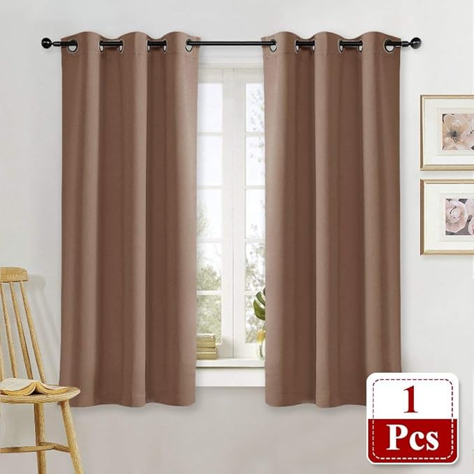 NICETOWN Small Window Blackout Curtain Panel Window Treatment Thermal Insulated Solid Grommet Blackout Drape for Cafe Store (1 Panel, 42 by 63 inch, Cappuccino) - Image 2