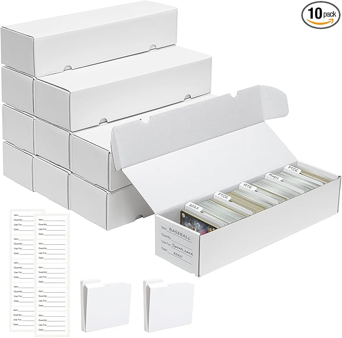 QINGUANG Trading Card Storage Box | 10 Pack • 1100 Count MTG Card Storage Box | with Dividers | White Corrugated Cardboard Sport Card Organizer for Basketball Card/TCG/Magic Collection by QINGUANG