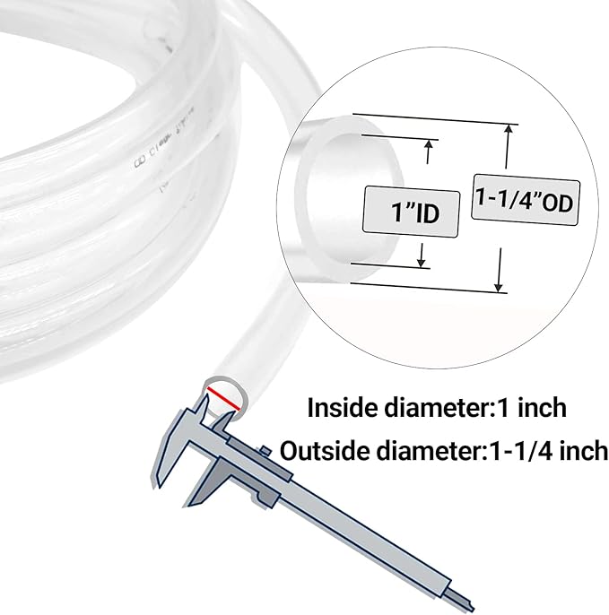 1’’ ID × 1-1/4’’ OD - 50 ft Clear Plastic Vinyl Tubing, Flexible PVC Hose Lightweight Non-Toxic vinyl Tube for Transfer Water Air Oil - Image 2