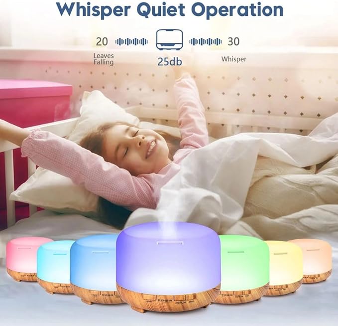 500ml Home/Office Aroma Diffuser, Essential & Fragrant Oil Vaporizer with Multi-Color Lighting for Night Stand, Desk, Table, Remote Control, Timer & Auto-Off Switch, Brown, Premium - Image 9