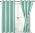 Hiasan Blackout Curtains for Bedroom - Thermal Insulated & Energy Saving Window Curtains for Living Room/Kids Room, 2 Drape Panels Sewn with Tiebacks, Aqua, 52 x 45 Inch by Hiasan