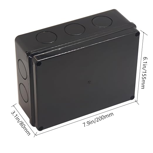 Junction Box, 2Pcs Reserved Holes Electrical Boxes Waterproof IP65 ABS Plastic Electrical Power Cord Enclosure Project Box Black 7.9 x 6.1 x 3.1 inch(200x155x80mm) - Image 2