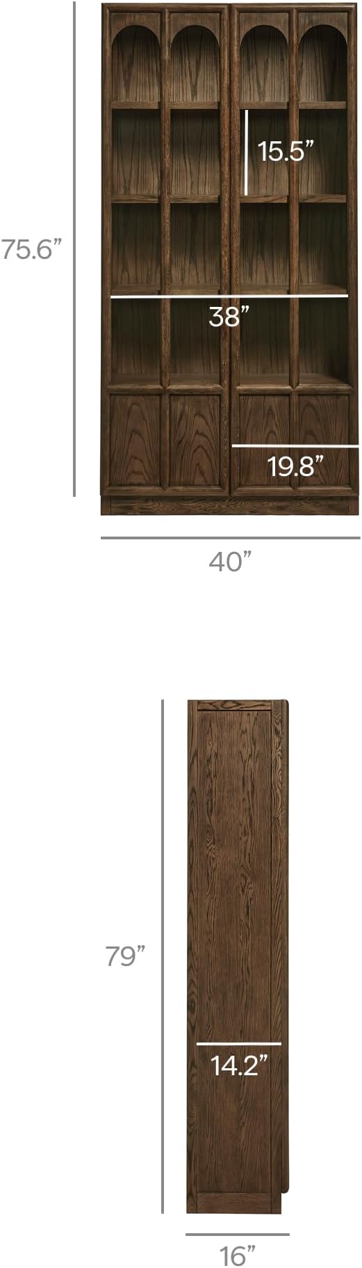Modway Anwen 79" Wood Display Cabinet with Glass Doors in Walnut – Modern China Cabinet with Arched Door Detail – Large Curio Cabinet for Collectibles - Image 3