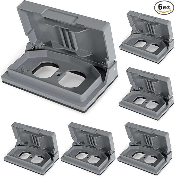 ELEGRP Horizontal Outdoor Cover for Duplex Receptacles, Weatherproof Wall Plate, Outdoor Electrical Outlet Cover, Standard Size 1-Gang 4.77” x 2.97”, Thermoplastic, 6 Pack, Grey by ELEGRP%7CELEGROUP
