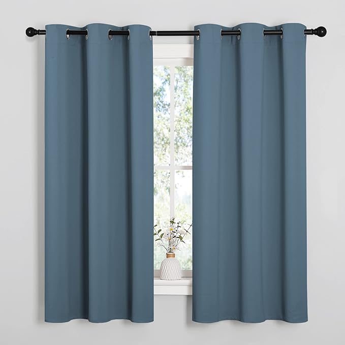 NICETOWN Smoky Blue Blackout Curtains 48 inches Length for Laundry Room, 2 Panels, 42" Wide, Thermal Insulated Decoration Drapes for Short Window by NICETOWN