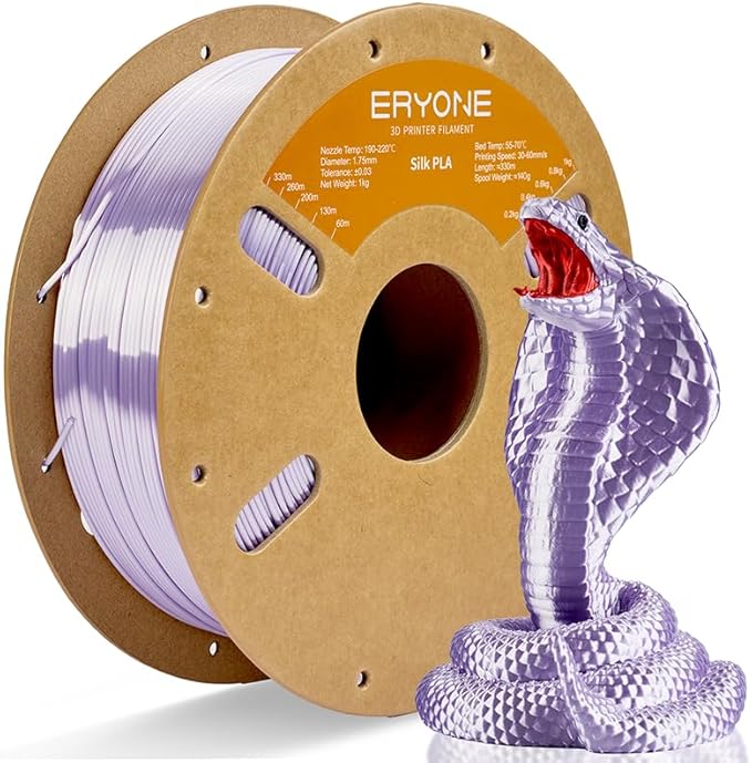 ERYONE Silk PLA Filament for 3D Printer, 1.75mm +/- 0.03mm, 1kg (2.1LBS)/Spool, Taro Purple by ERYONE