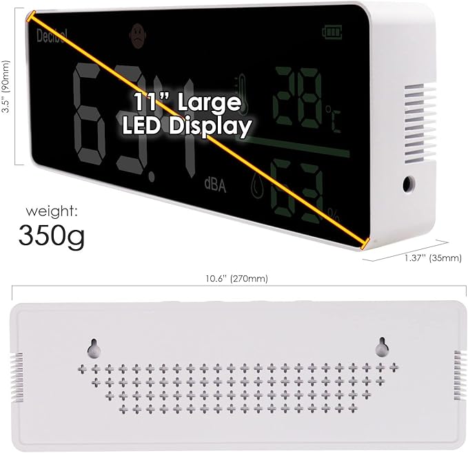 Decibel Meter Wall Hanging Sound Level Meter 11 inch Large LED Display Noise Temperature Humidity Meter with Alarm Icons Indicator Wide Applications for Classroom, Studio, Home, Factory - Image 5
