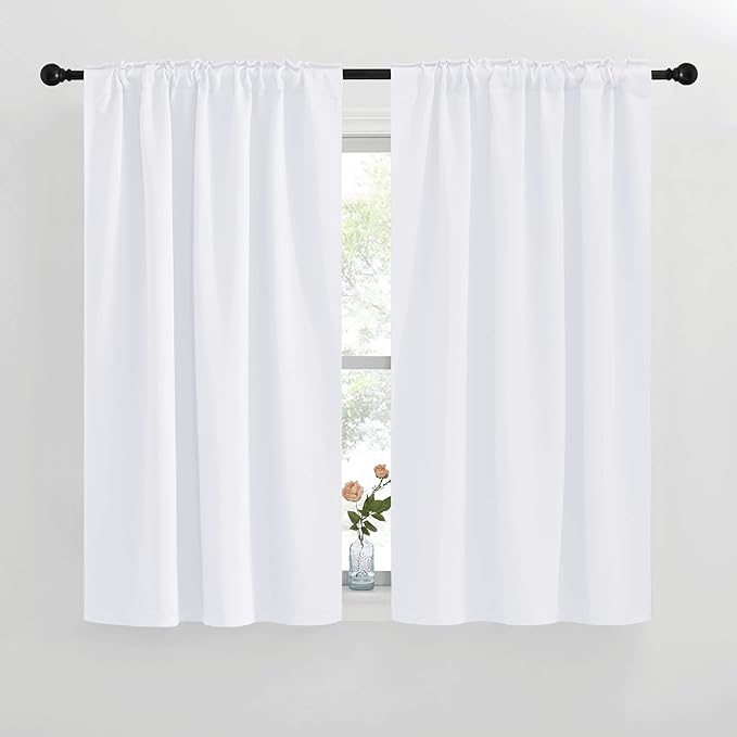 NICETOWM Window Treatment Curtain Panels - (White Color) W42 x L50, 2 Pieces, Semi Blackout Window Treatment Drape Panel for Kids Bedroom - Image 2
