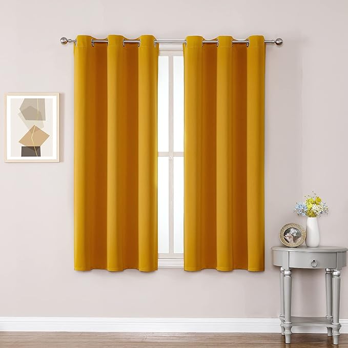 ChrisDowa Grommet Room Darkening Curtains for Bedroom and Living Room - 2 Panels Set Thermal Insulated Blackout Curtains (Mustard Yellow, 42W x 63L) by ChrisDowa