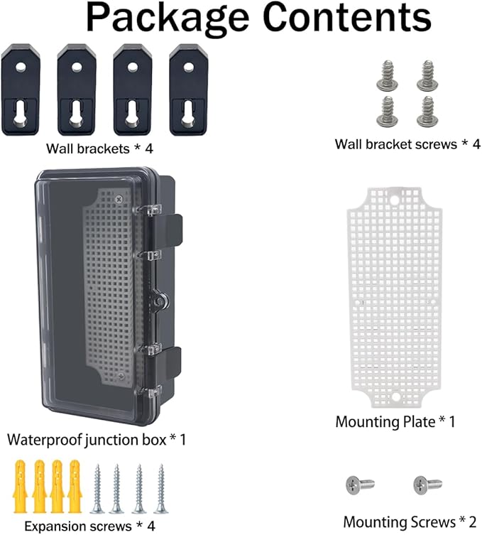 Junction Box, Hinged Black Clear Cover IP67 Waterproof ABS Project Box with Mounting Plate Electrical Box Enclosure with Wall Bracket 7.9 x 3.9 x 2.8inch(200x100x70mm) - Image 7