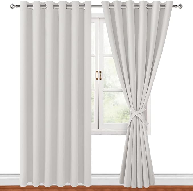 Hiasan Room Darkening Curtains for Bedroom, 70 x 84 Inches - Thermal Insulated & Light Blocking Window Drapes for Living Room/Dorm Room, Set of 2 Panels Sewn with Tiebacks, Ivory by Hiasan