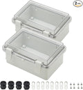 Zulkit 2pcs Junction Box ABS Plastic Dustproof Waterproof IP65 Electrical Boxes Hinged Shell Outdoor Universal Project Enclosure Clear Cover with 2 Cable Glands 5.9 x 3.9 x 2.8 inch (150x100x70 mm) by Zulkit