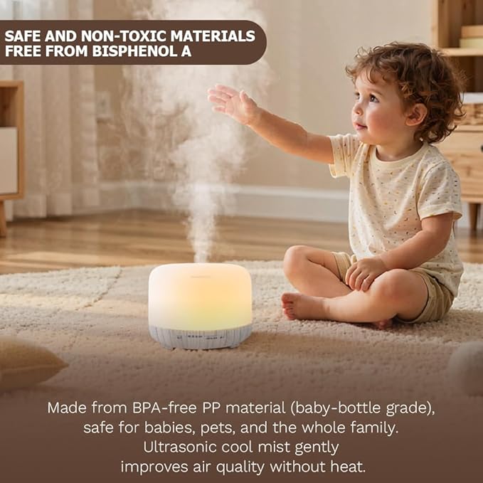 500ml Premium Essential Oil Diffuser,Quiet 4-in-1 Ultrasonic Aromatherapy Humidifier,7 Color LED Lights,with Adjustable Automatic Timer Off Function and Spray Mode. (White Woodgrain,Mini Model) - Image 6