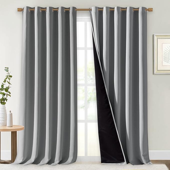 NICETOWN 100% Blackout Blinds, Laundry Room Decor Window Treatment Curtains for Large Patio Sliding Door, Thermal Insulated Silver Grey Curtains for Bedroom, Set of 2, 70 inches x 108 inches by NICETOWN